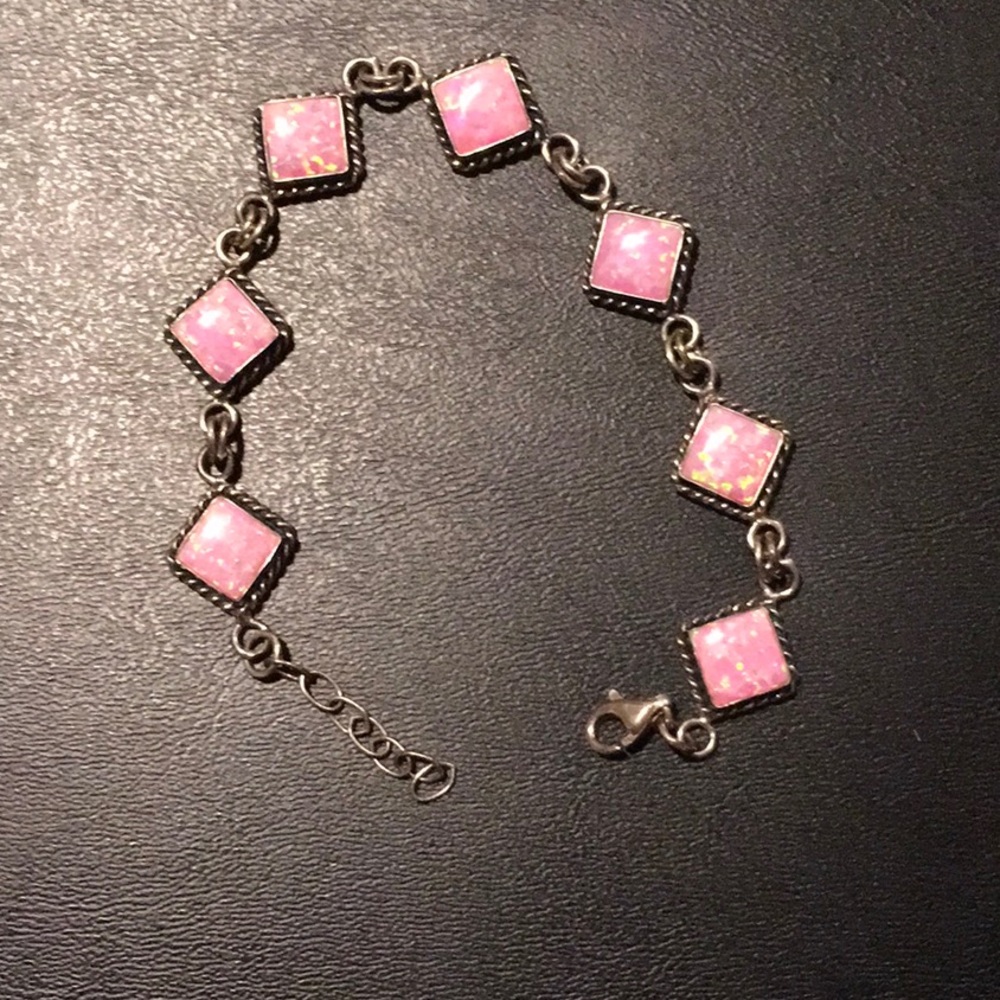 Pink opal opalite 925 sterling silver bracelet